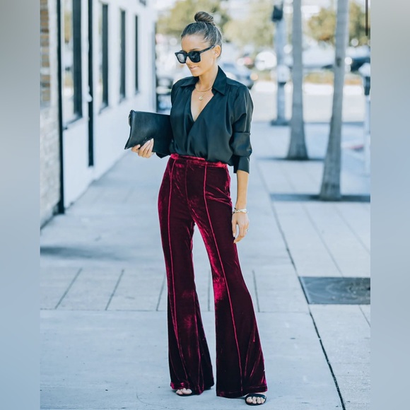 Vici Pants - NWT Burgundy Amani High Rise Velvet Flare Pants |Size Large